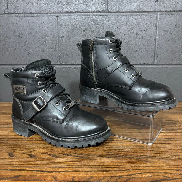 Bates Shoes - Bates Black Leather Biker Combat Boots Lug Sole Buckle Zip Moto Women’s 9